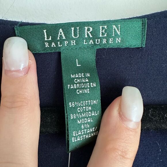 Ralph Lauren milly Ruffle frontDress size L NWT CasuaL Navy BLUE v-neck a-line - Picture 3 of 4